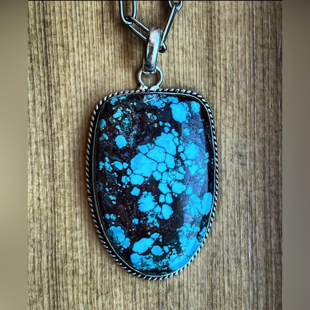 Authentic Turquoise 925 Pendant w/stainless steel necklace (optional)